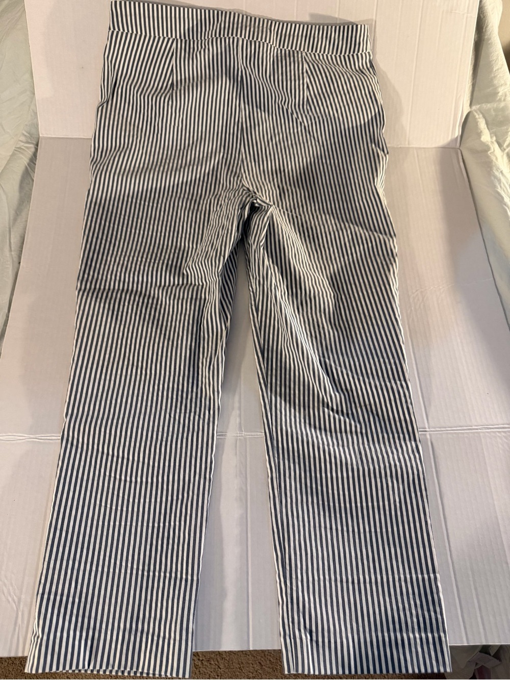 #229 Striped Pull-On Women's Pants - Navy & White